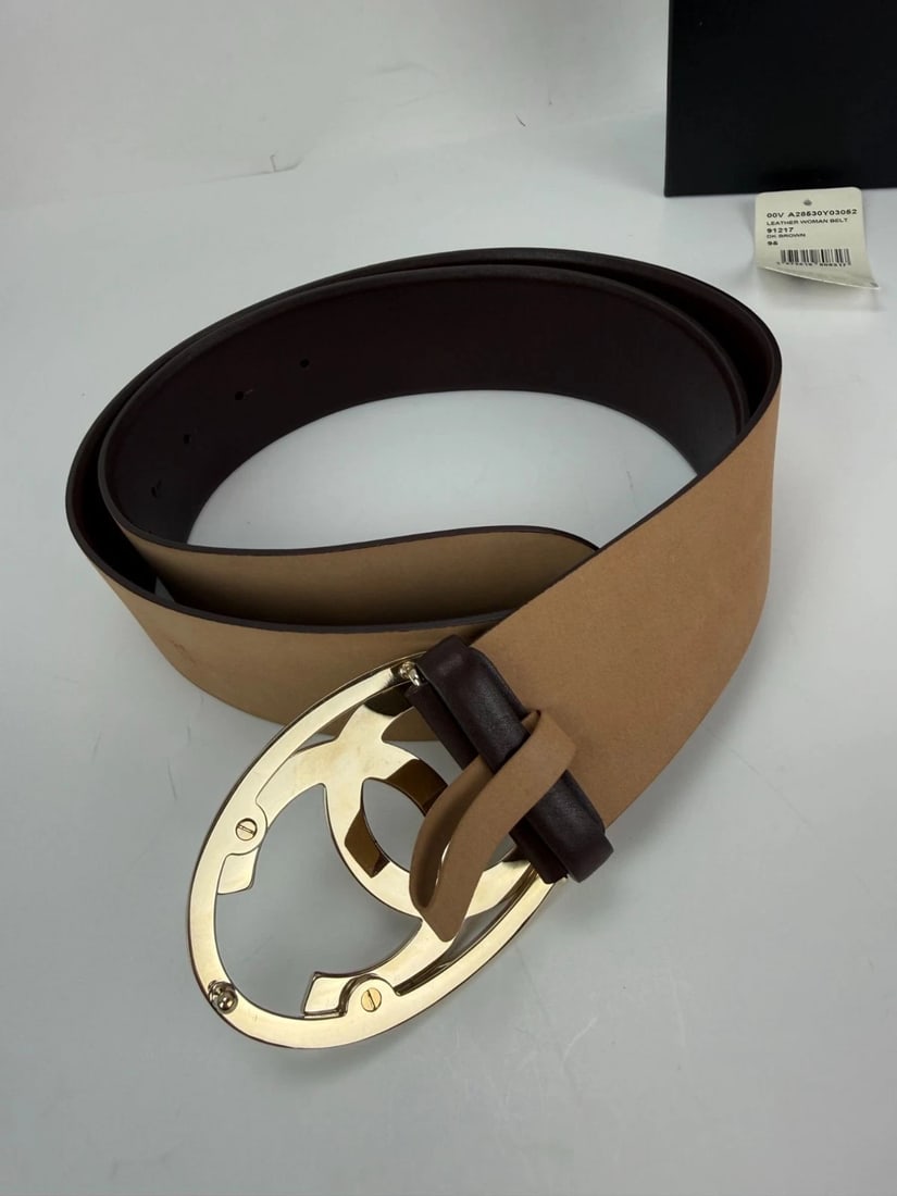 Chanel Interlocking CC Logo Brown Leather Belt 95/38 - 14