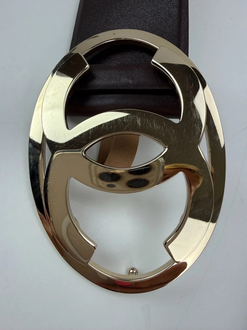 Chanel Interlocking CC Logo Brown Leather Belt 95/38 - 16