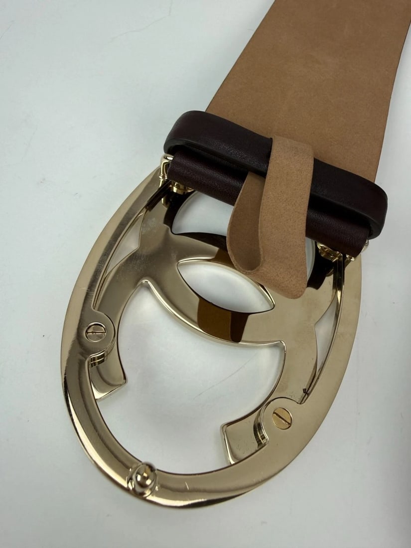 Chanel Interlocking CC Logo Brown Leather Belt 95/38 - 17
