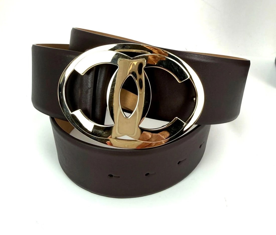 Chanel Interlocking CC Logo Brown Leather Belt 95/38 - 2