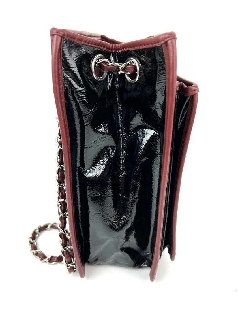 Chanel Chocolate Bar Chain Black Patient Leather Tote Bag - 5
