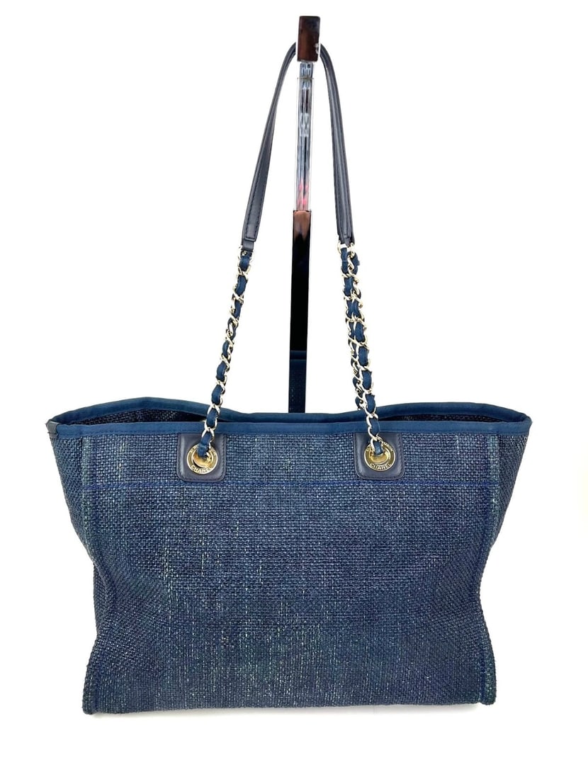 Chanel Woven Blue Small Deauville Straw Raffia Tote Bag - 2