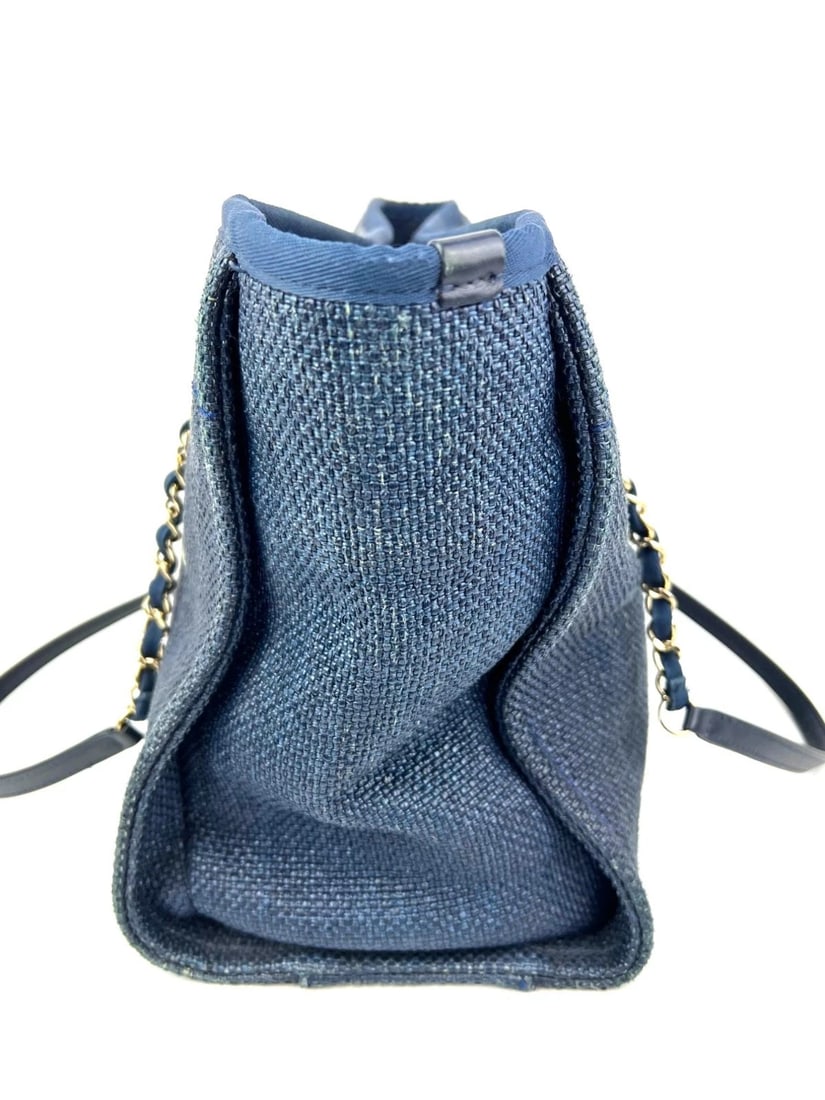 Chanel Woven Blue Small Deauville Straw Raffia Tote Bag - 4