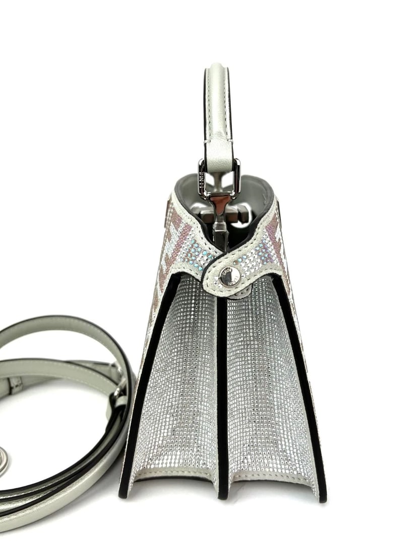 Fendi Peekaboo Vitello Laminato Ff Petite I See U Satchel Crystal Bag - 10
