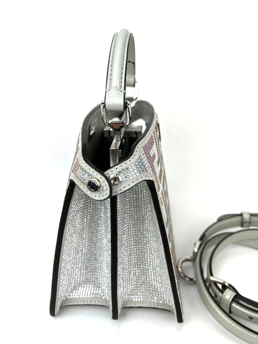 Fendi Peekaboo Vitello Laminato Ff Petite I See U Satchel Crystal Bag - 11