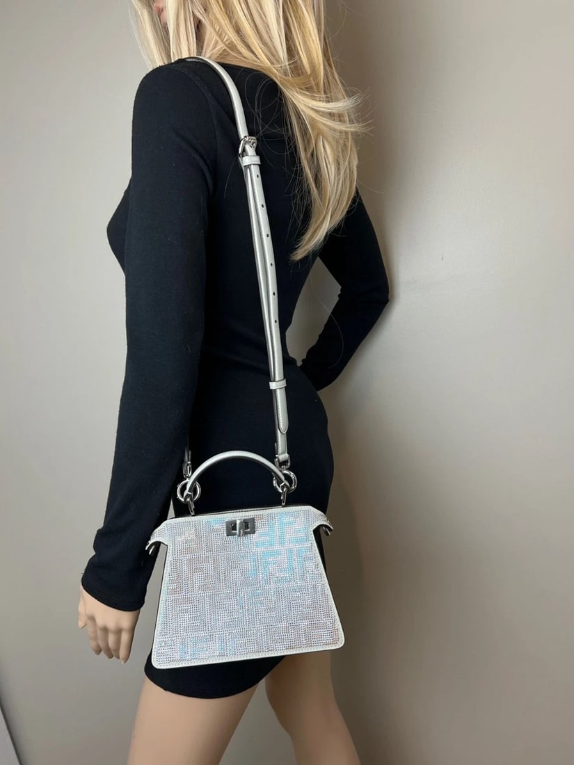 Fendi Peekaboo Vitello Laminato Ff Petite I See U Satchel Crystal Bag - 13