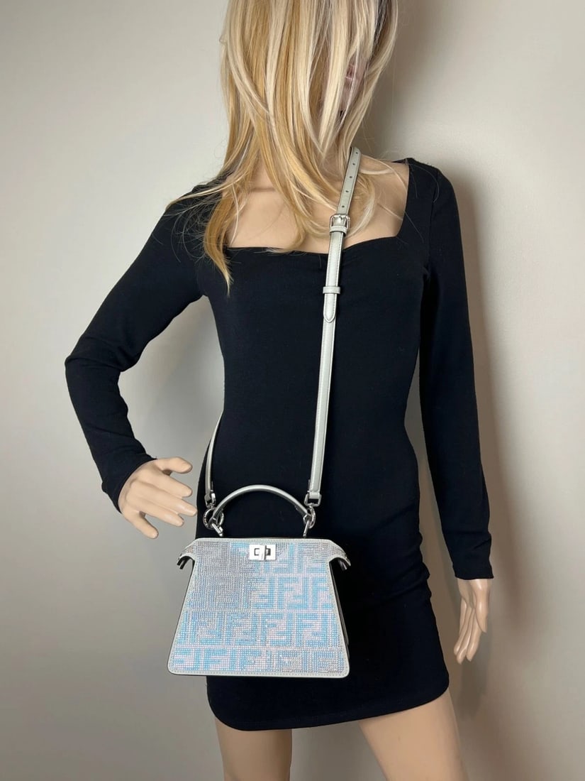Fendi Peekaboo Vitello Laminato Ff Petite I See U Satchel Crystal Bag - 14