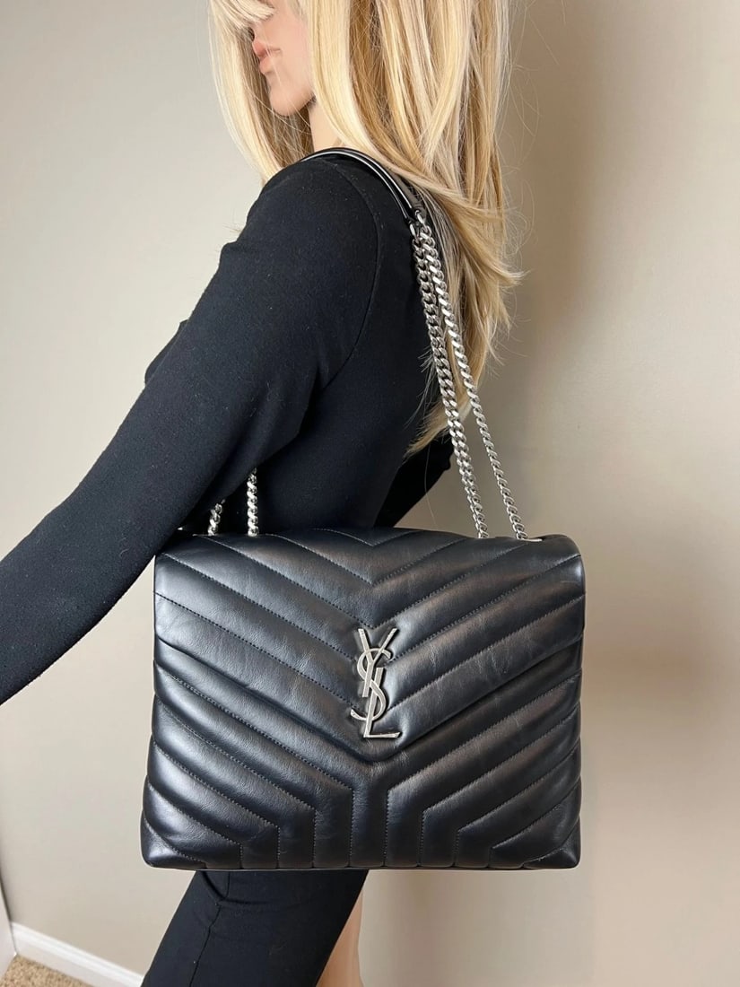 Saint Laurent Calfskin Medium Loulou Matelasse Black Shoulder Bag - 15