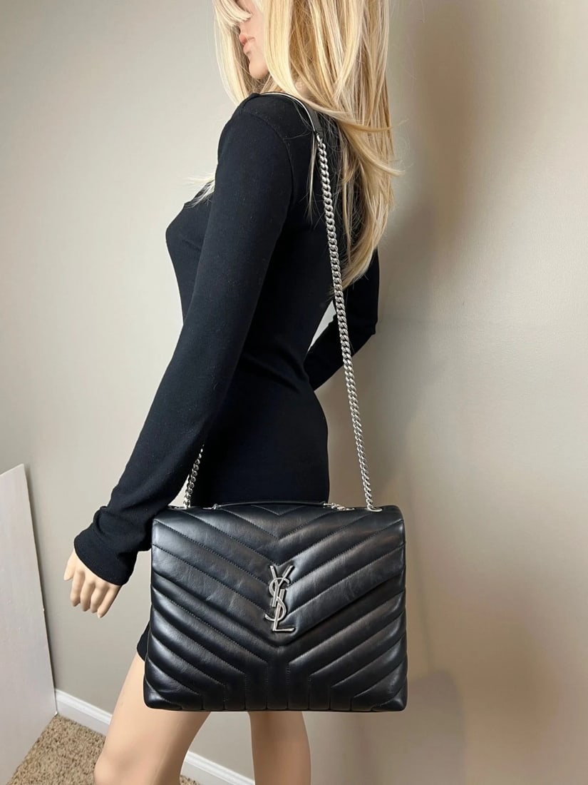 Saint Laurent Calfskin Medium Loulou Matelasse Black Shoulder Bag - 16