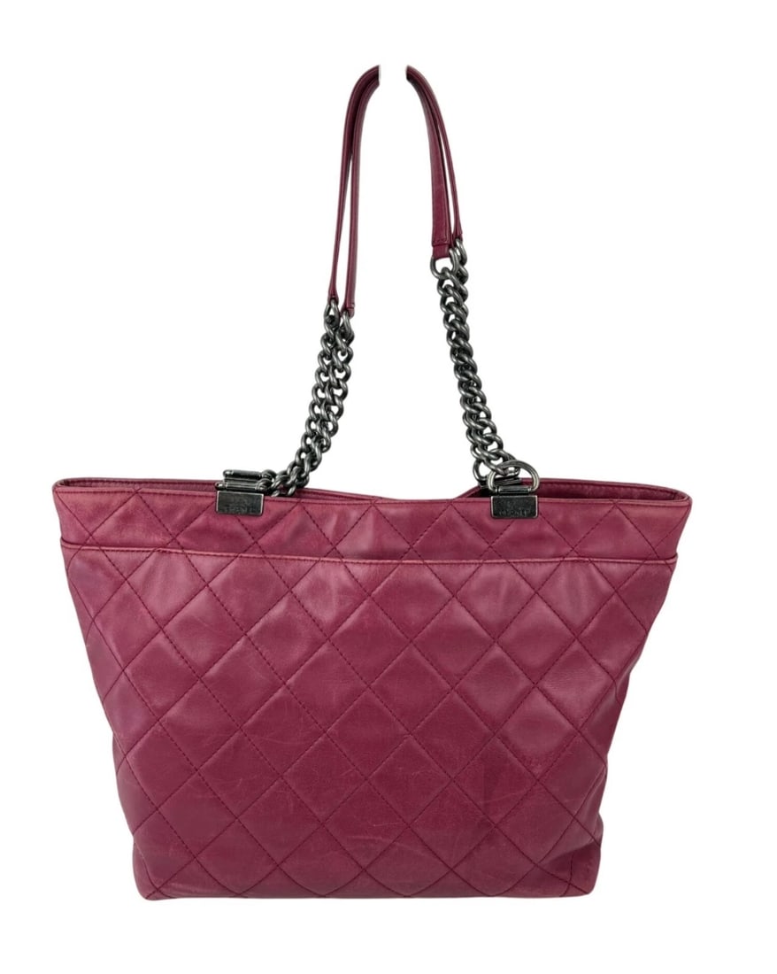 Chanel Shopping in Chains Quilted Leather Burgundy Tote Bag - 2