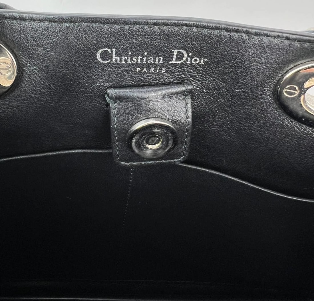 Christian Dior Dark Green Leather Lady Dior Bag Floral Print Tote Bag - 8