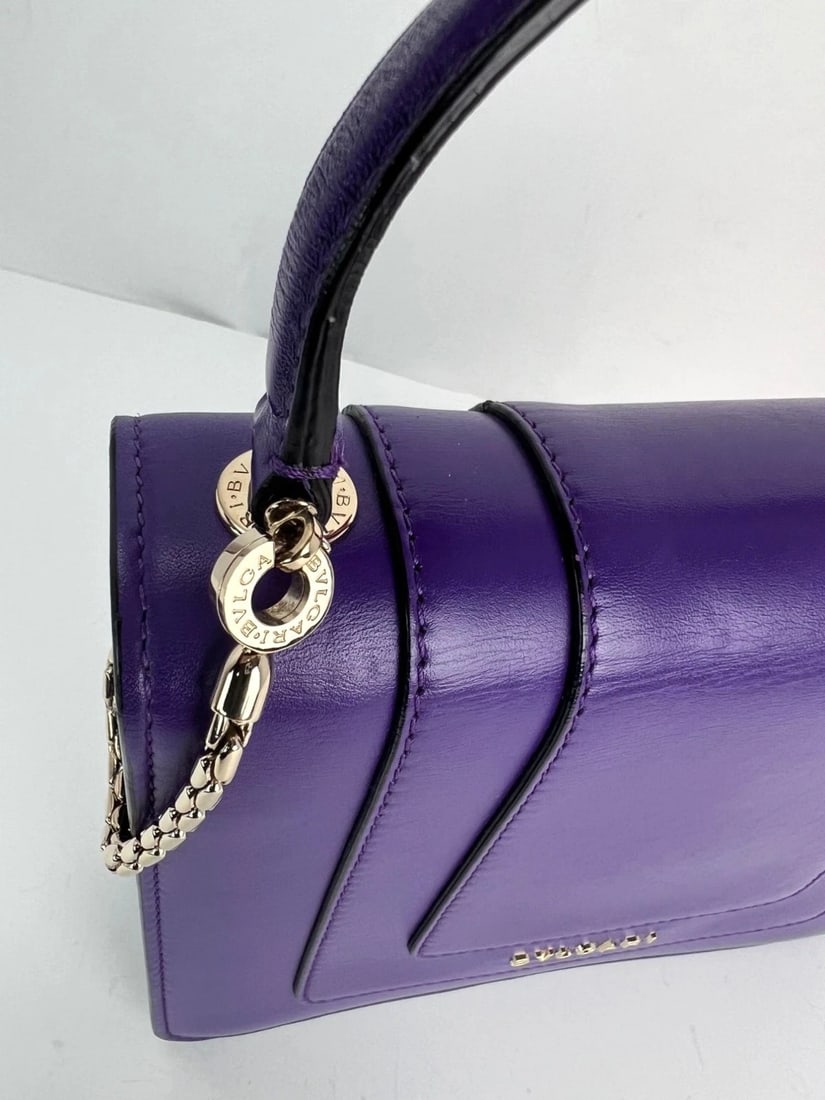 Bvlgari Calfskin Serpenti Forever Purple Top Handle Crossbody Bag - 12