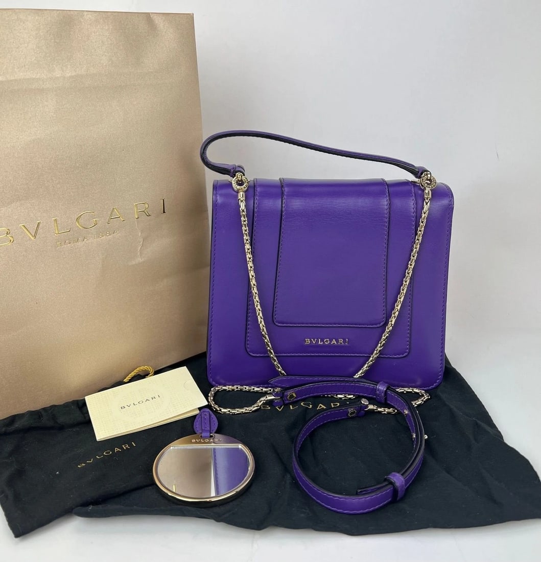 Bvlgari Calfskin Serpenti Forever Purple Top Handle Crossbody Bag - 2