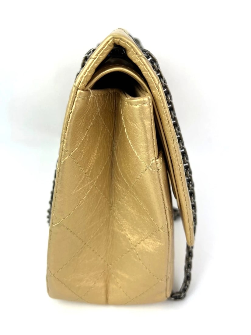 Chanel Metallic Aged Calfskin 2.55 Reissue 227 Double Flap Pale Gold - 13