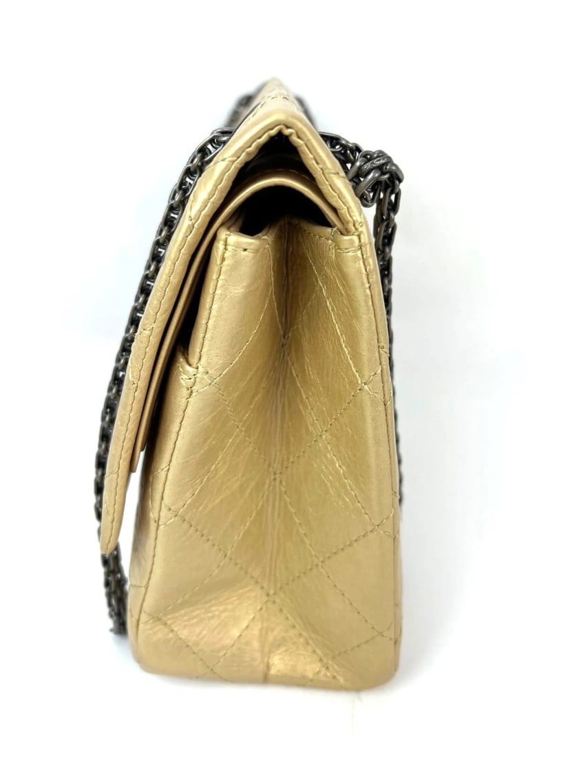 Chanel Metallic Aged Calfskin 2.55 Reissue 227 Double Flap Pale Gold - 14