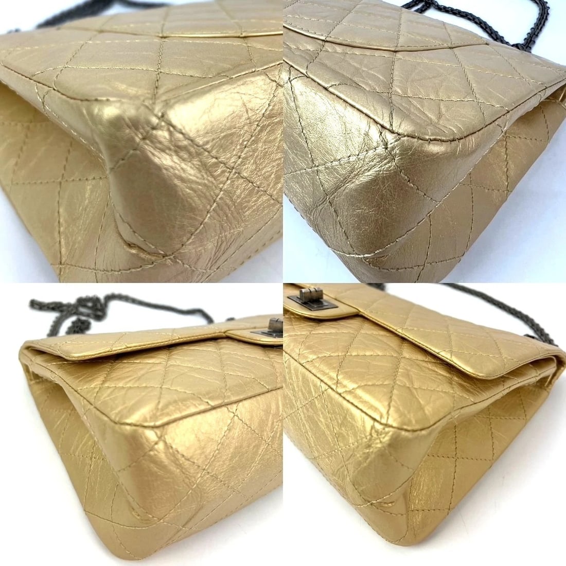 Chanel Metallic Aged Calfskin 2.55 Reissue 227 Double Flap Pale Gold - 18
