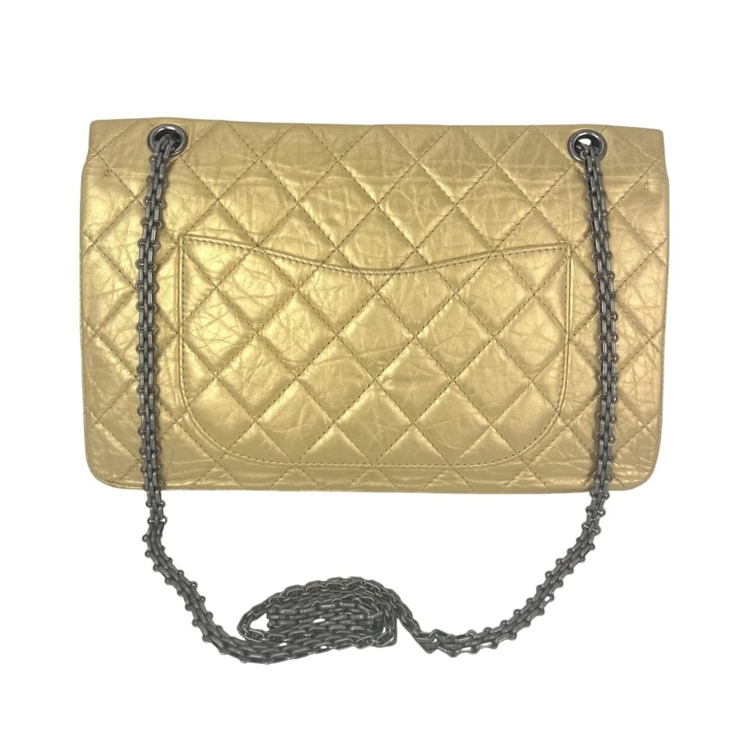 Chanel Metallic Aged Calfskin 2.55 Reissue 227 Double Flap Pale Gold - 2