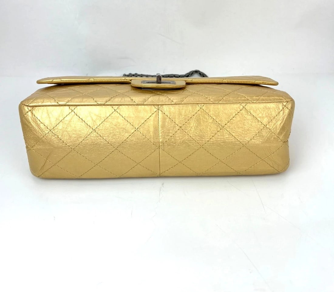 Chanel Metallic Aged Calfskin 2.55 Reissue 227 Double Flap Pale Gold - 3