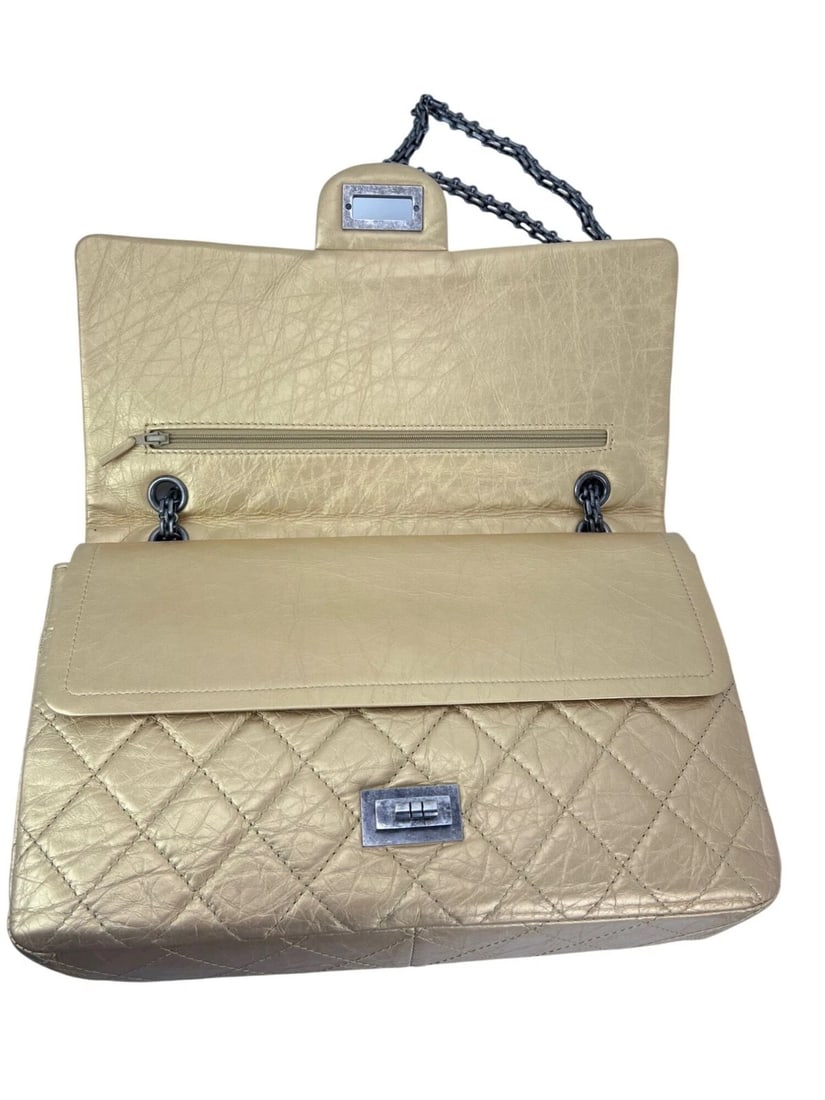 Chanel Metallic Aged Calfskin 2.55 Reissue 227 Double Flap Pale Gold - 8