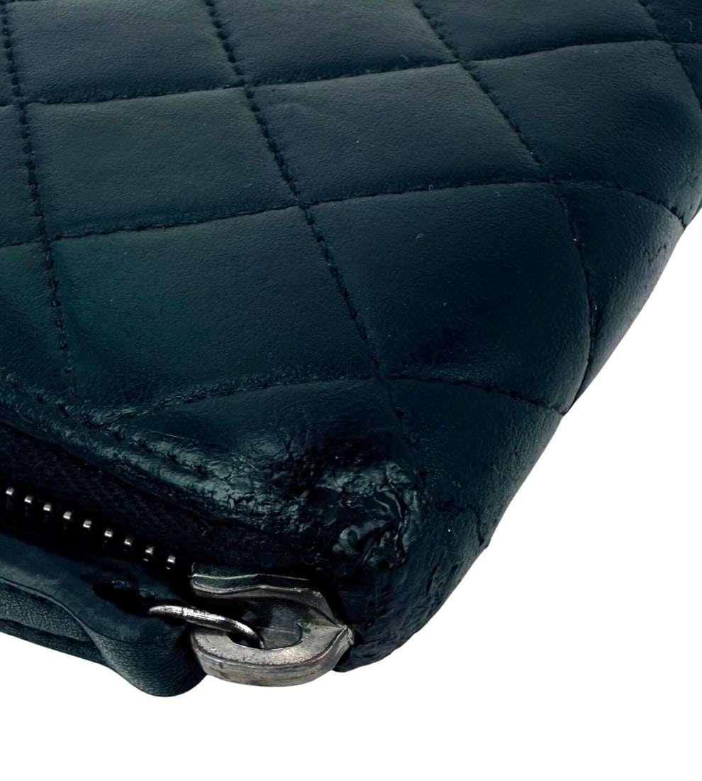 Chanel Classic Quilted Smooth Lambskin Zip Around Black Wallet - 11