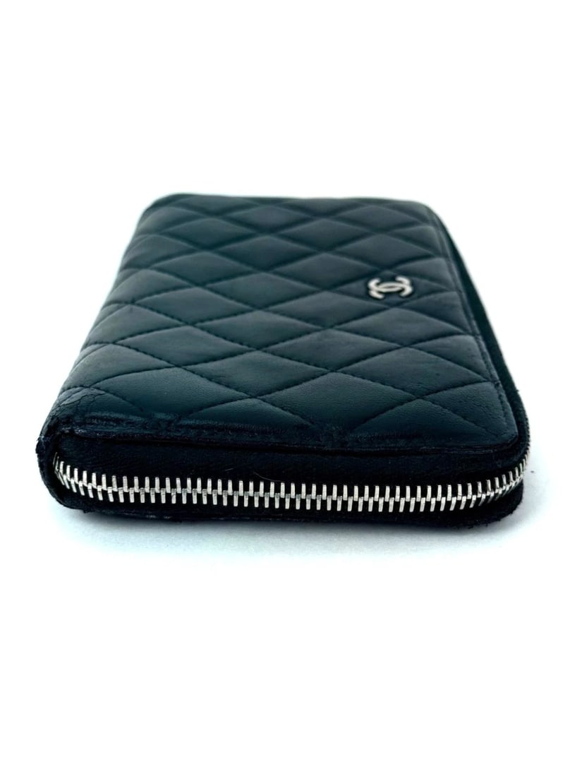Chanel Classic Quilted Smooth Lambskin Zip Around Black Wallet - 12