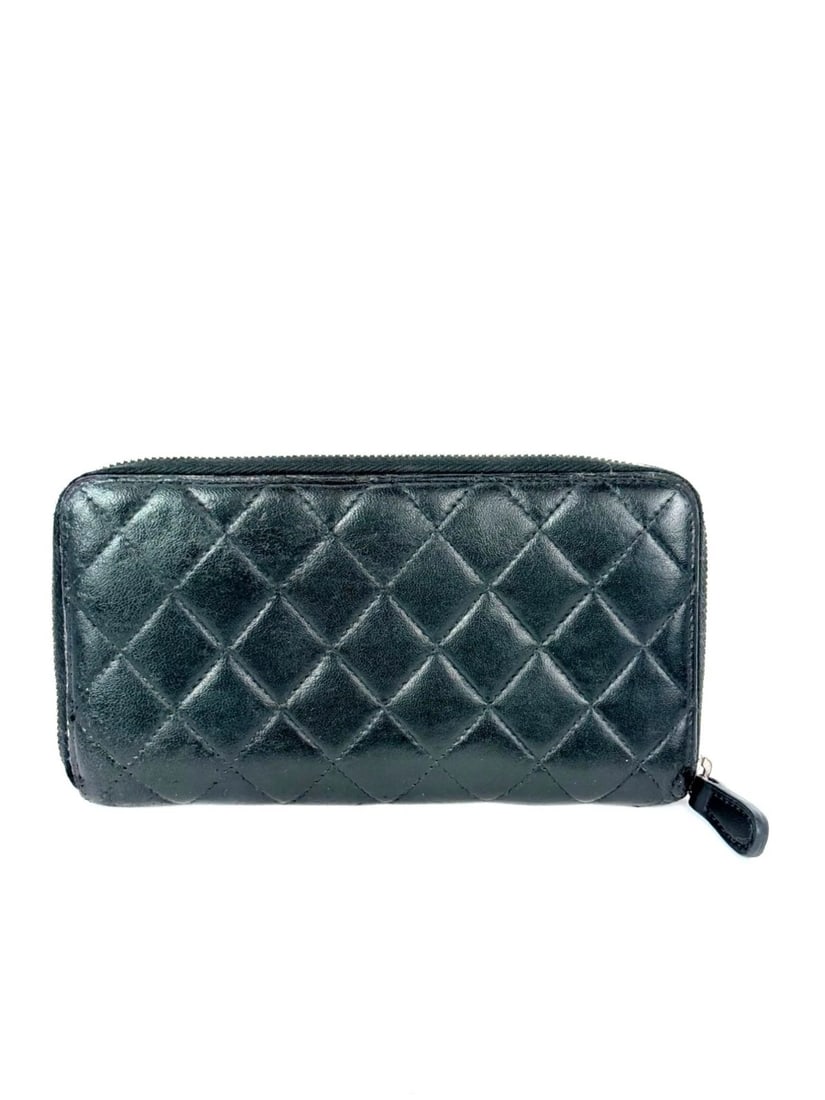 Chanel Classic Quilted Smooth Lambskin Zip Around Black Wallet - 2