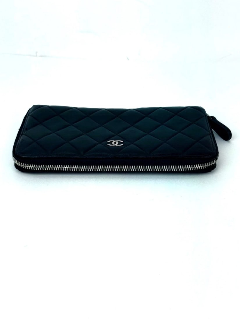 Chanel Classic Quilted Smooth Lambskin Zip Around Black Wallet - 3