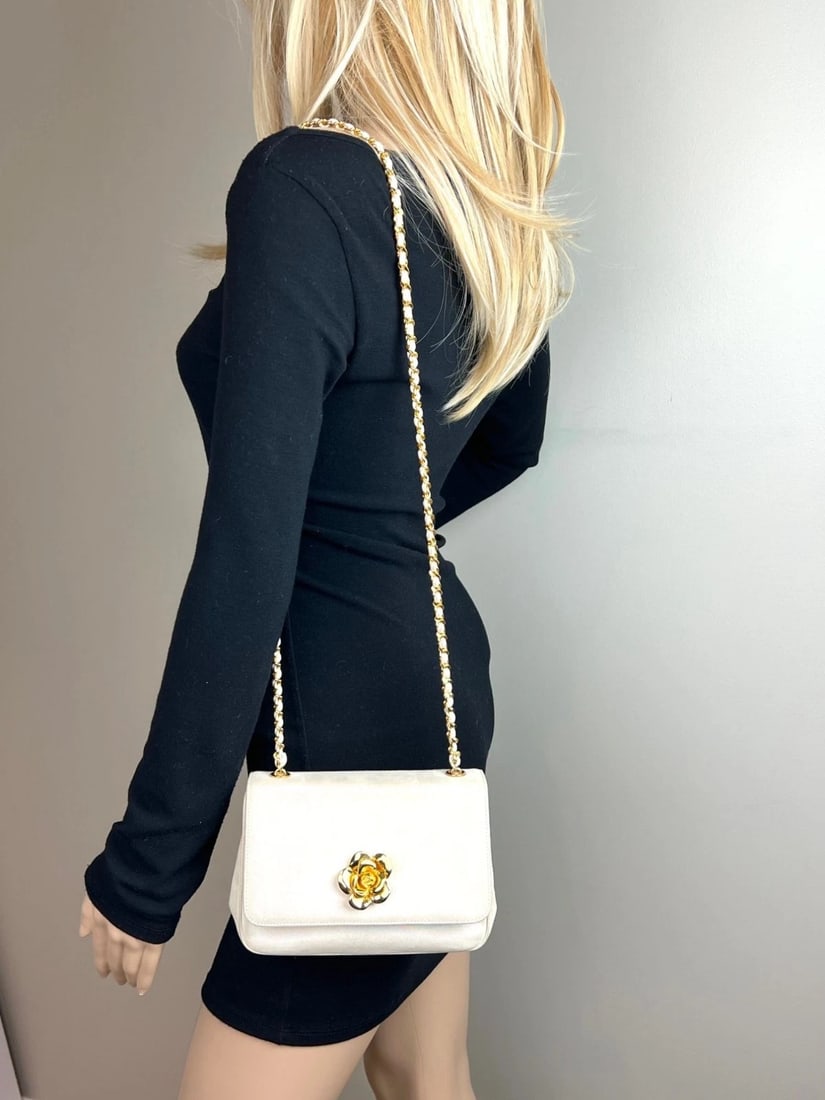 Chanel Vintage Flower Power Iridescent Camellia Suede Shoulder Bag - 16