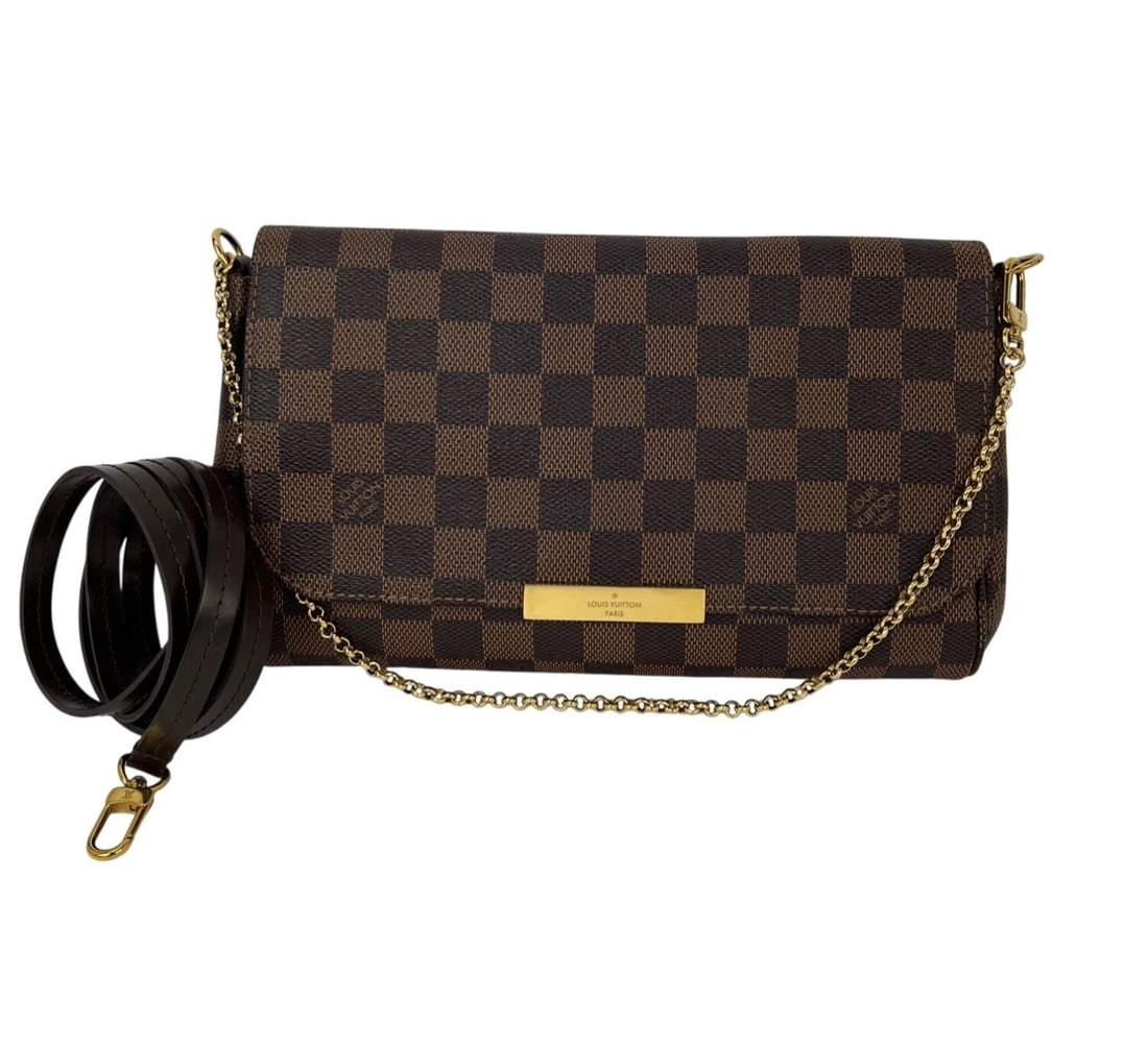 Louis Vuitton Favorite MM Damier Ebene Crossbody Bag: Title: Louis Vuitton Favorite MM Damier Ebene Crossbody Bag Description: 100% Authentic Pre-Owned Louis Vuitton Favorite MM Damier Ebene Crossbody Bag RATING: A/B..Very good, shows minor signs of wear
