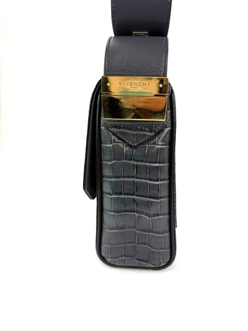 Givenchy Leather Crocodile Embossed Medium Eden Storm Gray Shoulder Bag IV - 10
