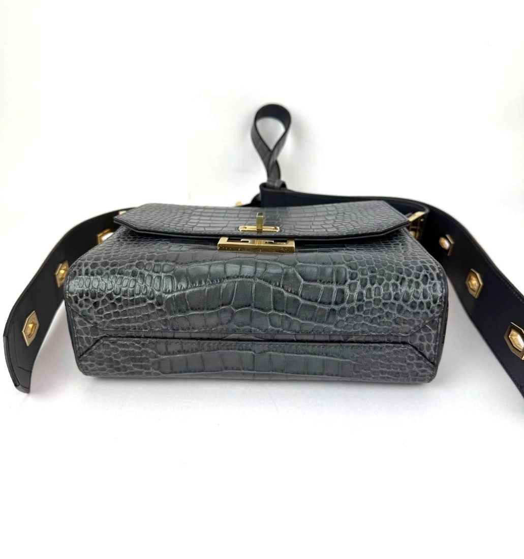 Givenchy Leather Crocodile Embossed Medium Eden Storm Gray Shoulder Bag IV - 3