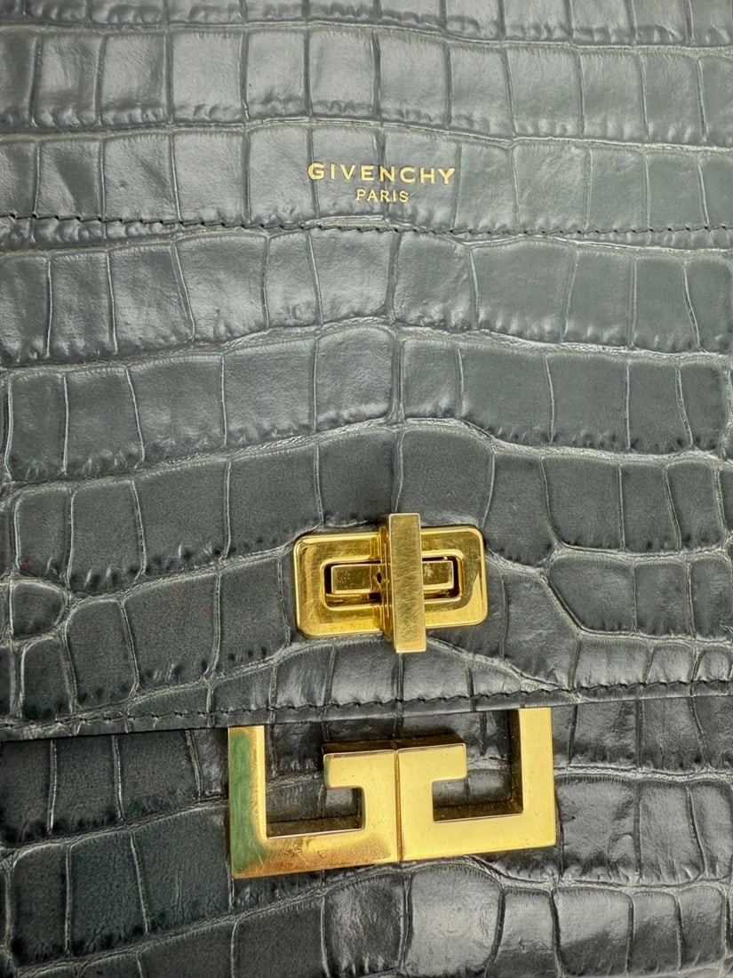 Givenchy Leather Crocodile Embossed Medium Eden Storm Gray Shoulder Bag IV - 4