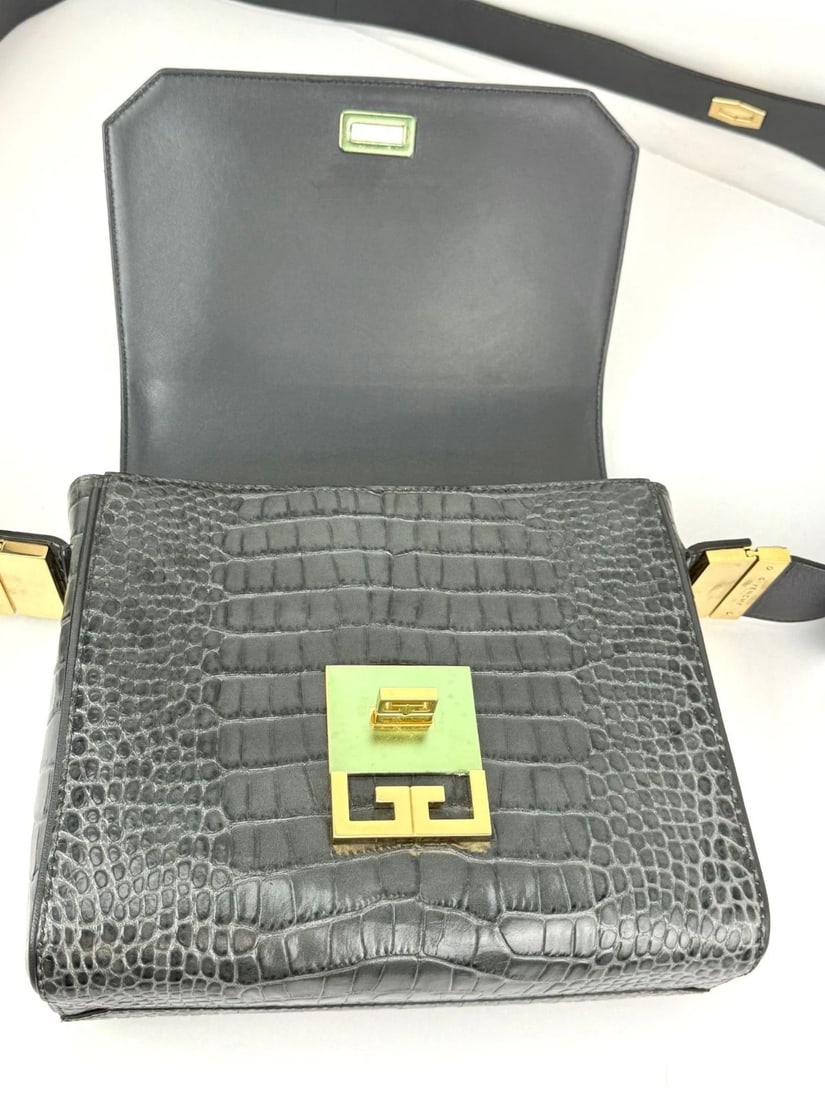 Givenchy Leather Crocodile Embossed Medium Eden Storm Gray Shoulder Bag IV - 8