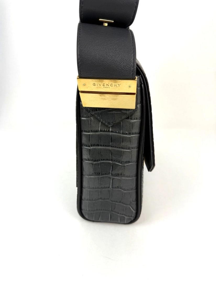 Givenchy Leather Crocodile Embossed Medium Eden Storm Gray Shoulder Bag IV - 9