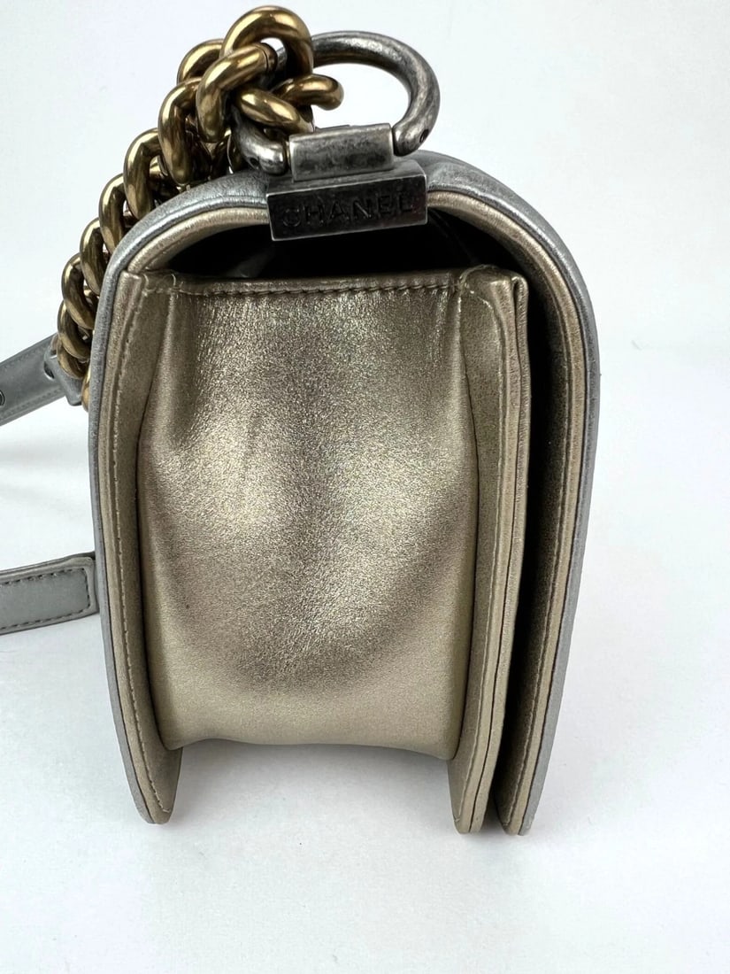 Chanel Metallic Calfskin Quilted Medium Boy Flap Khaki Silver Bag - 3