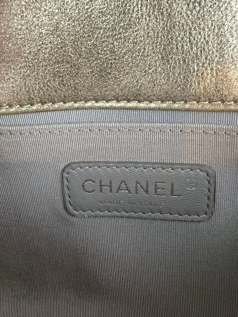 Chanel Metallic Calfskin Quilted Medium Boy Flap Khaki Silver Bag - 5