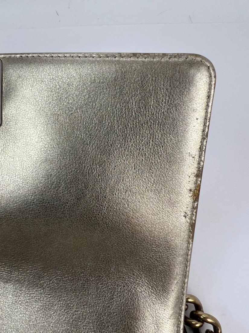 Chanel Metallic Calfskin Quilted Medium Boy Flap Khaki Silver Bag - 8