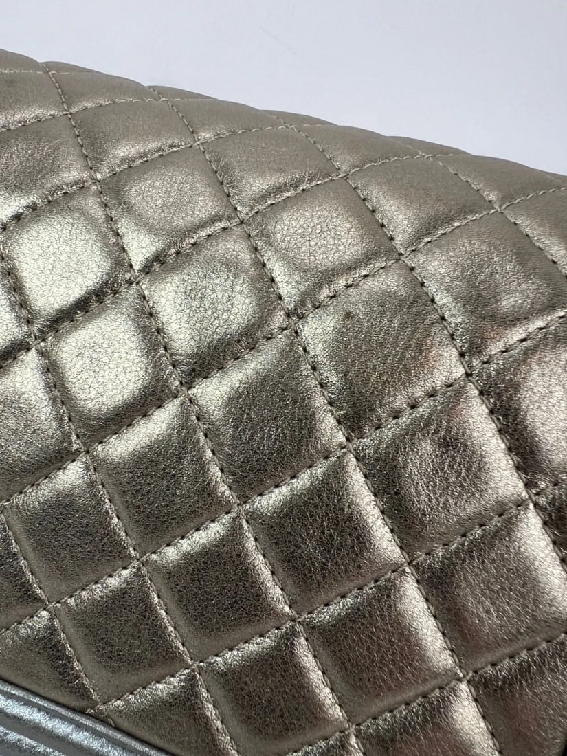 Chanel Metallic Calfskin Quilted Medium Boy Flap Khaki Silver Bag - 9