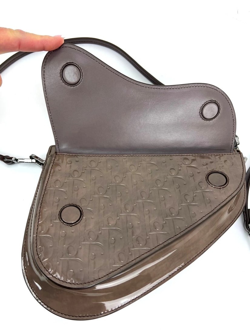 Christian Dior Saddle Boxy Patent Leather Plum Shoulder Hand Bag - 8