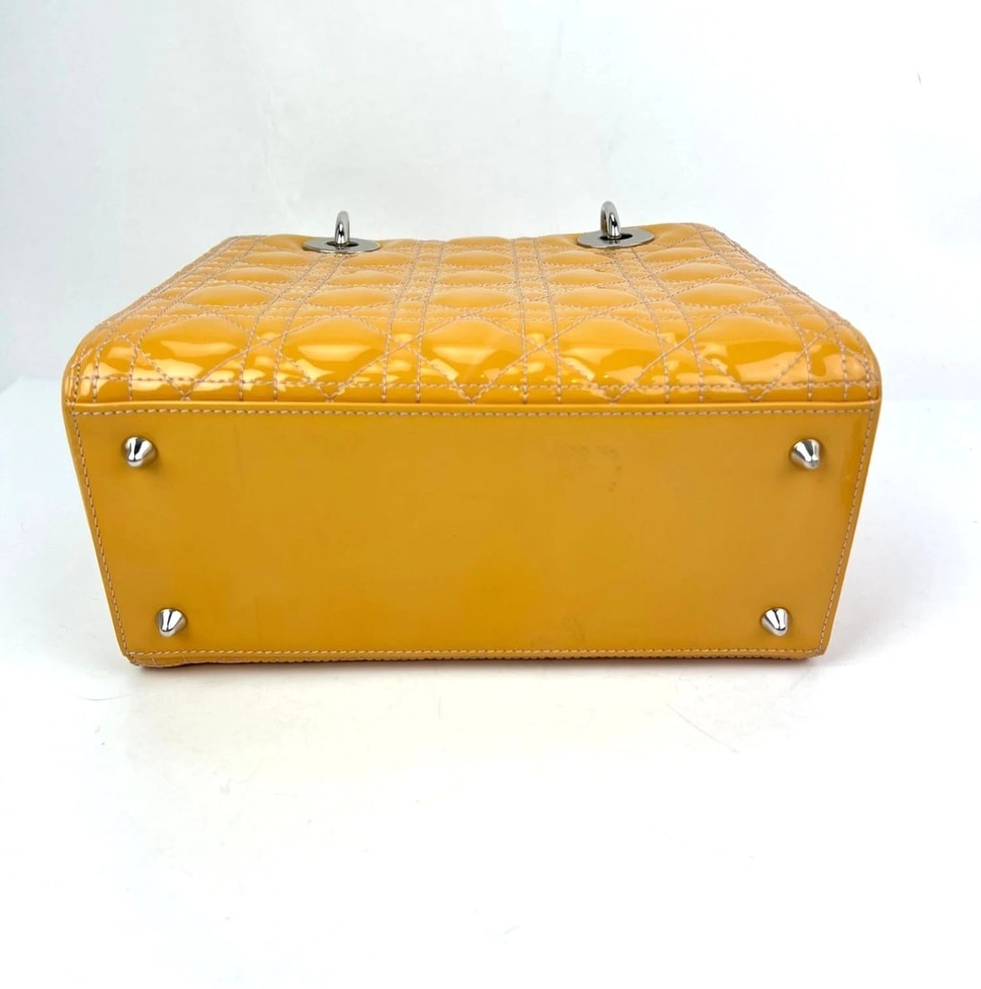Christian Dior Yellow Patent Leather Cannage Medium Lady Dior Bag - 3