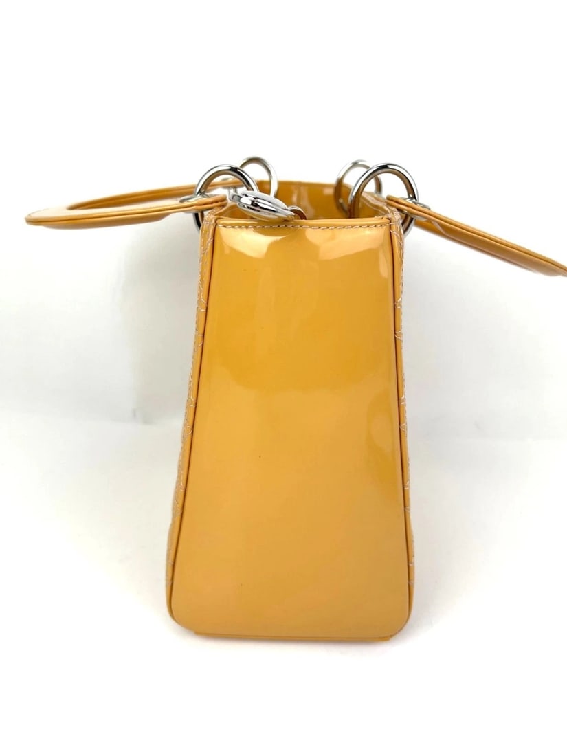 Christian Dior Yellow Patent Leather Cannage Medium Lady Dior Bag - 6