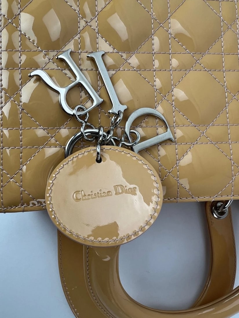 Christian Dior Yellow Patent Leather Cannage Medium Lady Dior Bag - 7