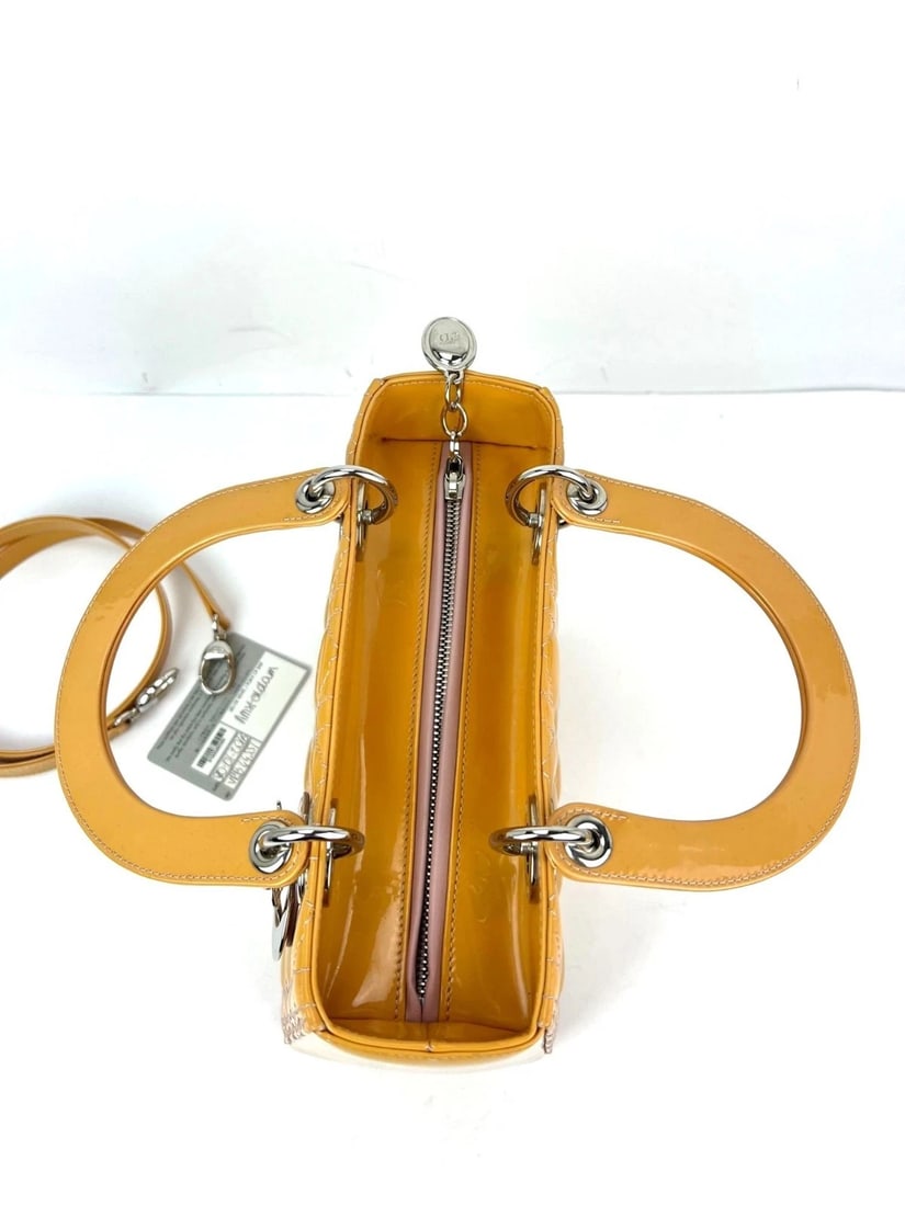 Christian Dior Yellow Patent Leather Cannage Medium Lady Dior Bag - 9