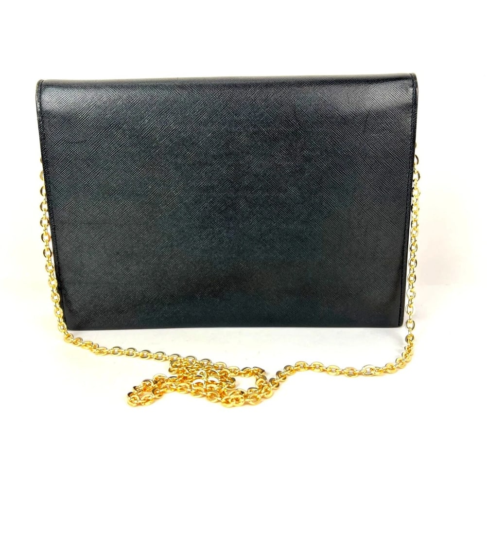 Saint Laurent Black Saffiano Leather Diagonal Clutch Bag Vintage - 2