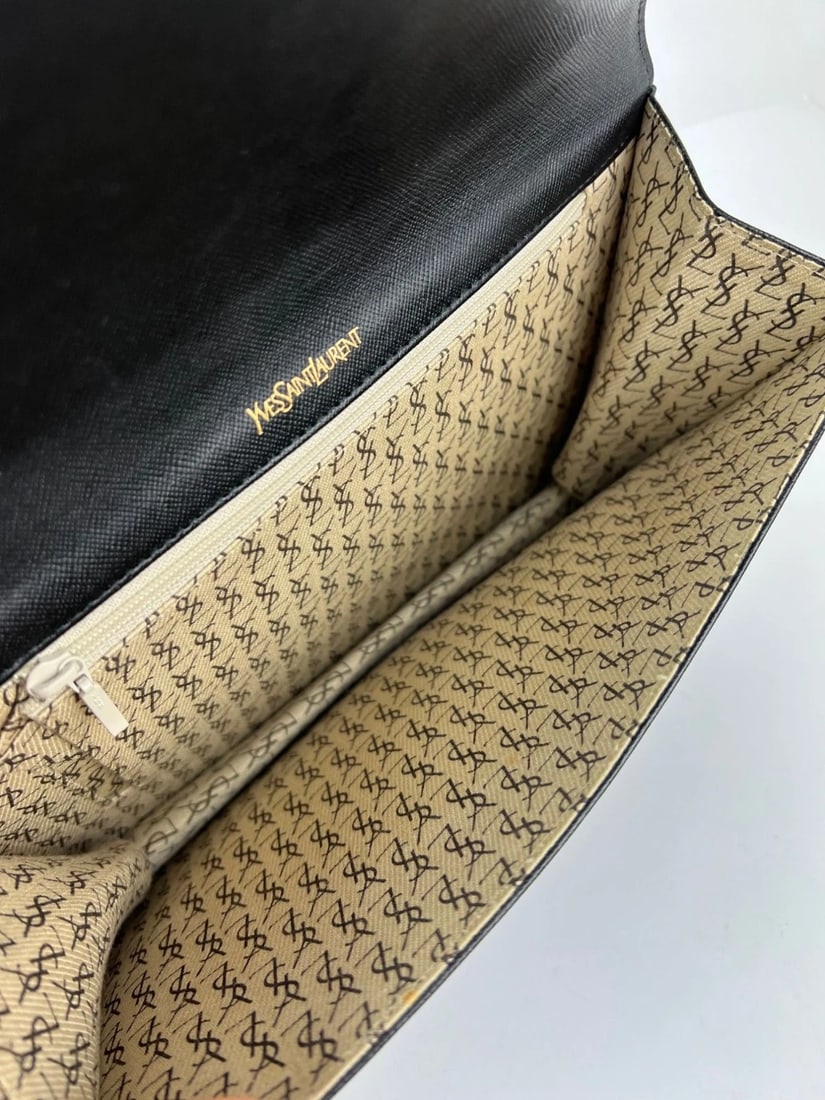 Saint Laurent Black Saffiano Leather Diagonal Clutch Bag Vintage - 6