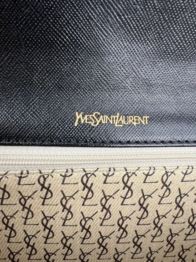Saint Laurent Black Saffiano Leather Diagonal Clutch Bag Vintage - 7