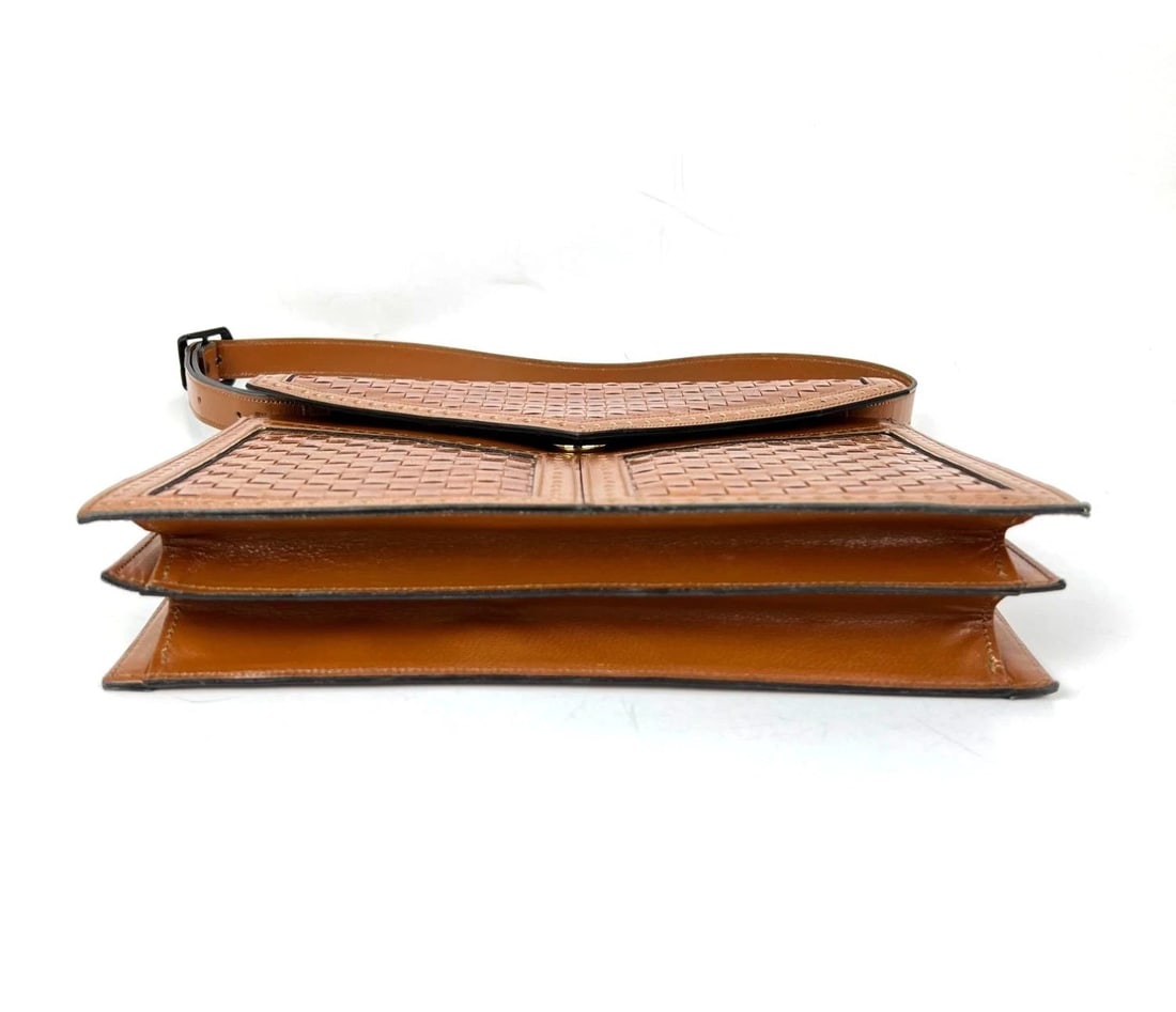 Yves Saint Laurent Woven Vintage Brown Leather Shoulder Clutch Bag - 3