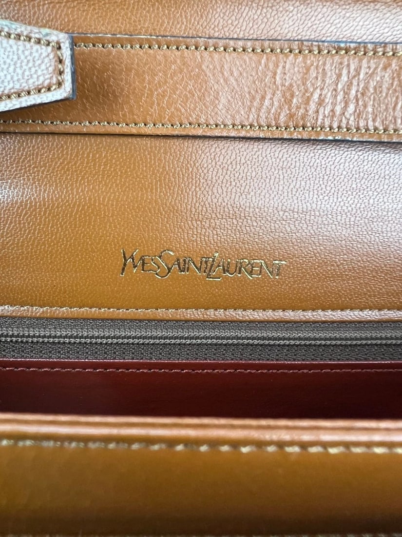 Yves Saint Laurent Woven Vintage Brown Leather Shoulder Clutch Bag - 6