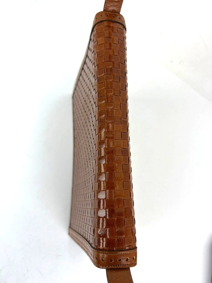 Yves Saint Laurent Woven Vintage Brown Leather Shoulder Clutch Bag - 9