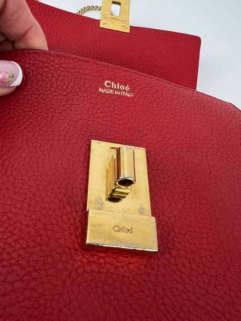 Chloe Mini Drew Leather Grained Lambskin Red Crossbody Bag - 10
